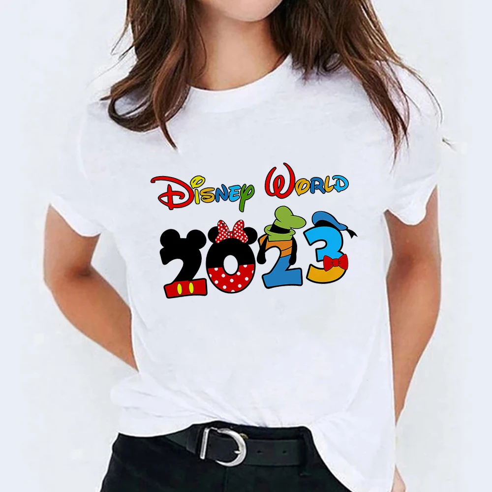 

Disney World 2023 Casual Vacation Clothes for Women Fashion Mickey Mouse Harajuku T-shirts Woman Short Sleeve Summer Tops Tees