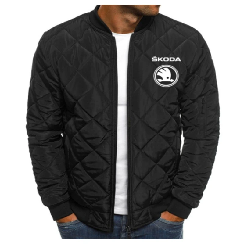 

NEW Winter Men's SKODA Logo jackets Fashion diamond high quality cotton Solid color stripe cotton clothes