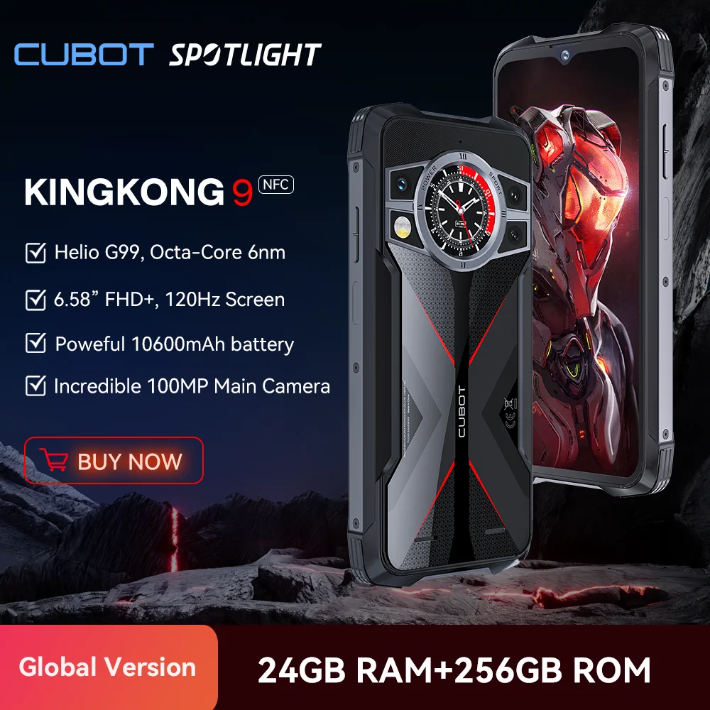 Cubot Kingkong 9, Helio G99, Octa-Core, Schermo Fhd+ Da 6,583" A 120 Hz, 24 Gb Di Ram (12Gb + 12Gb Estesa), 256 Gb Di Rom, Rugged Smartphone Android, 