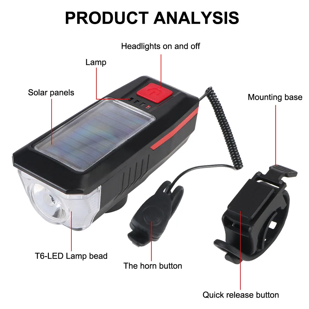 Для велосипеда мотоцикла портативный солнечный велосипедный фонарь передний