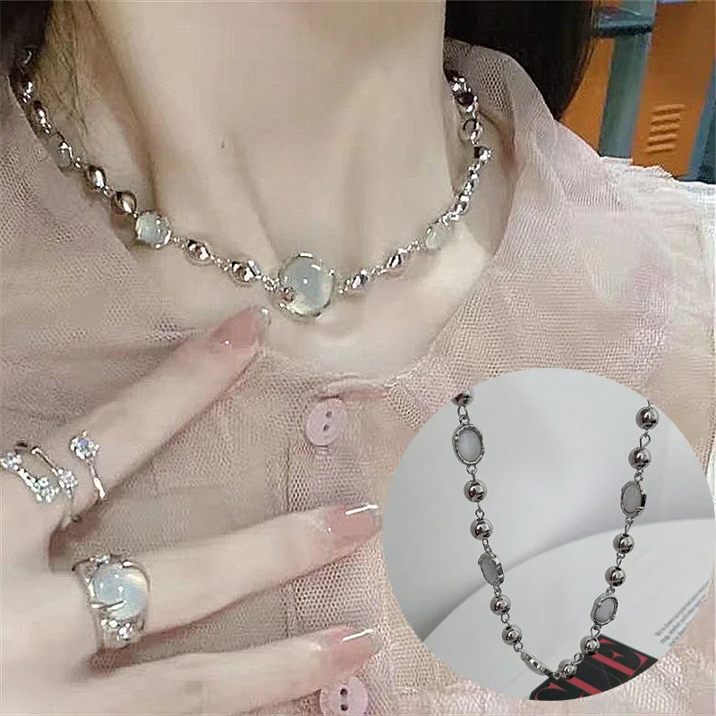 

New Cuban Crystal Necklace Exquisite Women's Stainless Steel Necklace Light Luxury Jewelry Necklace Banquet Dating Fashion Gift