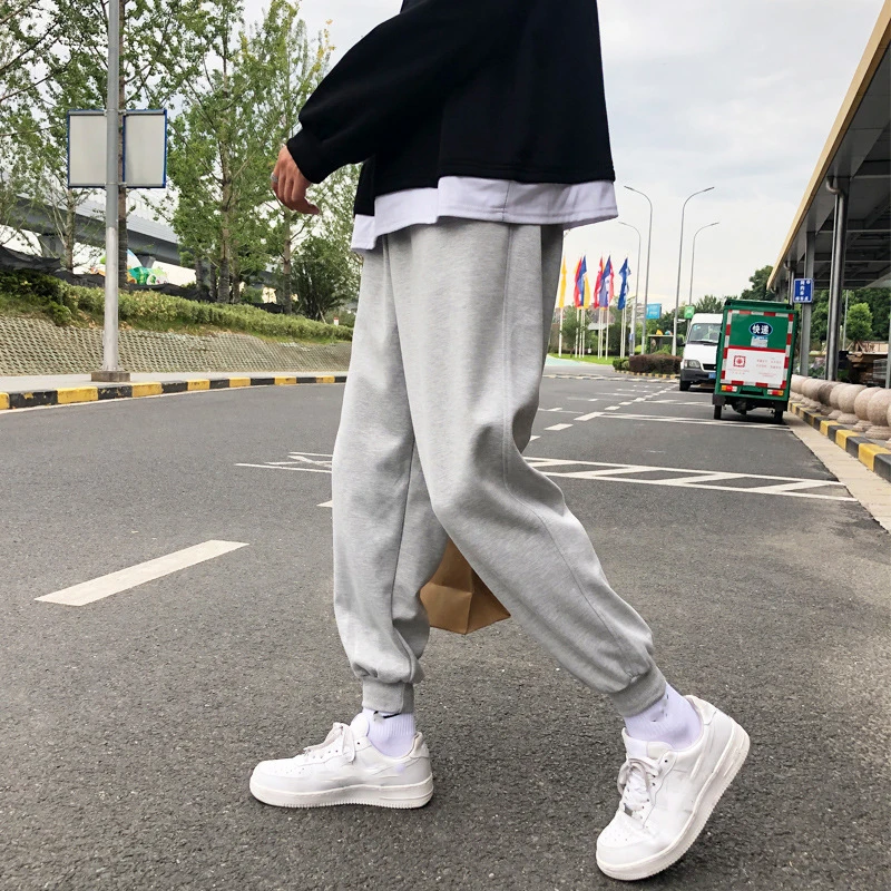 Summer Sports Pants Men's Thin Trend Loose Casual Trousers Trendy Brand Solid Color Boys Nine-point Waist Sweatpants