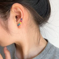 real 925 sterling silver colorful smile face ear climber earrings cute ear crawlers pierced clip earring for women gifts