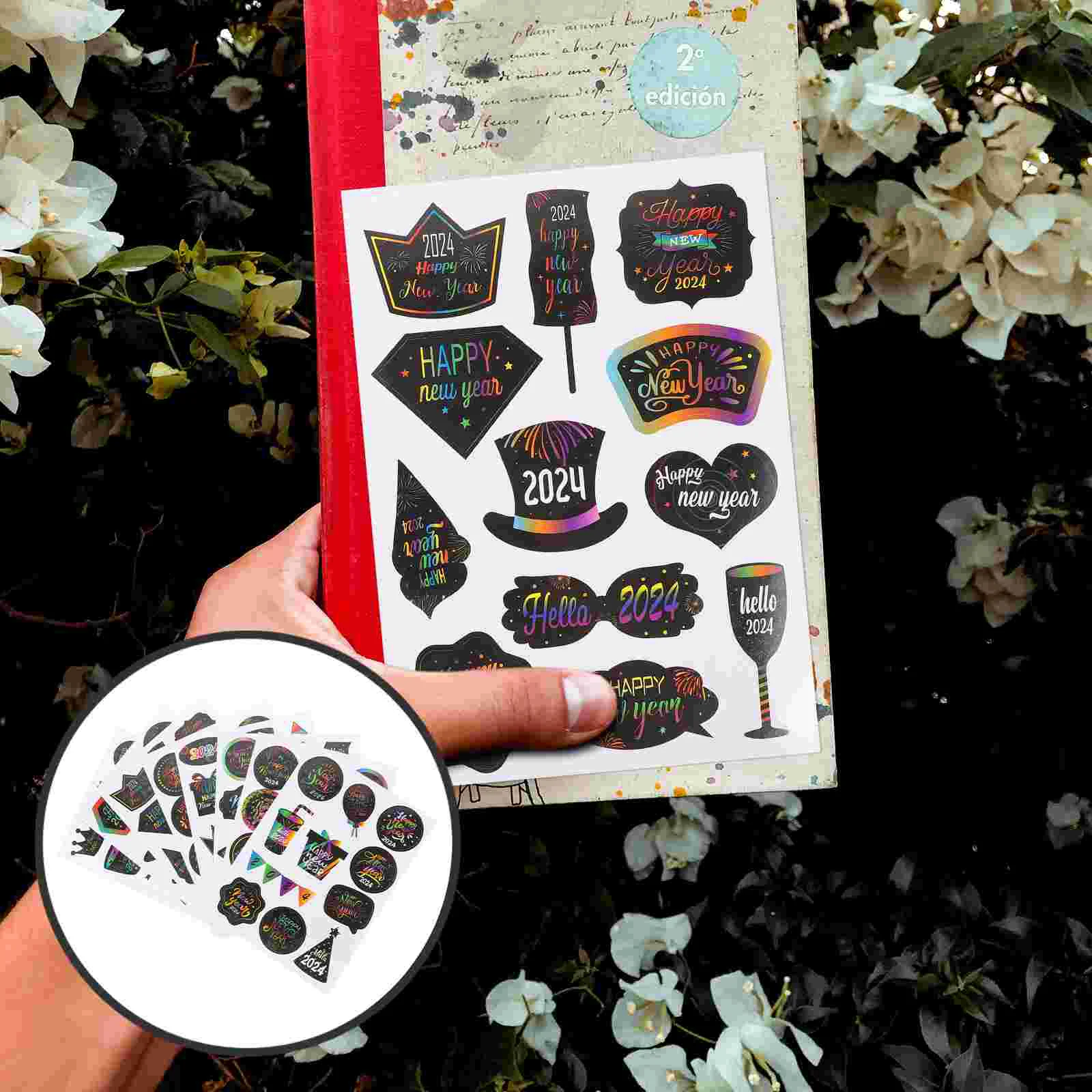 

16 Pcs New Year Stickers Hand Account Cup Decals DIY Decors Retro Diary Para Uñas Party Novel Decorative