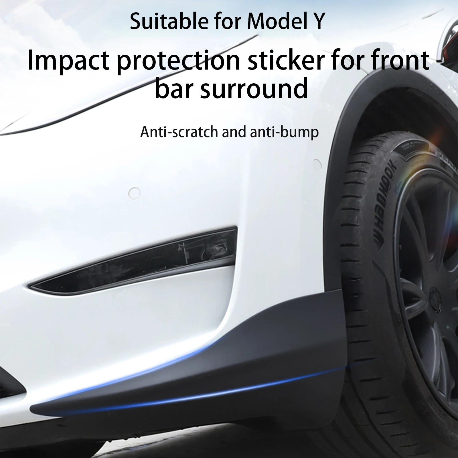 

For 2023-2017 Tesla Model Y 2PCS Front Bumper Anti-Collision Strip TPE Front Corner Lip Protection Covers Exterior Accessories