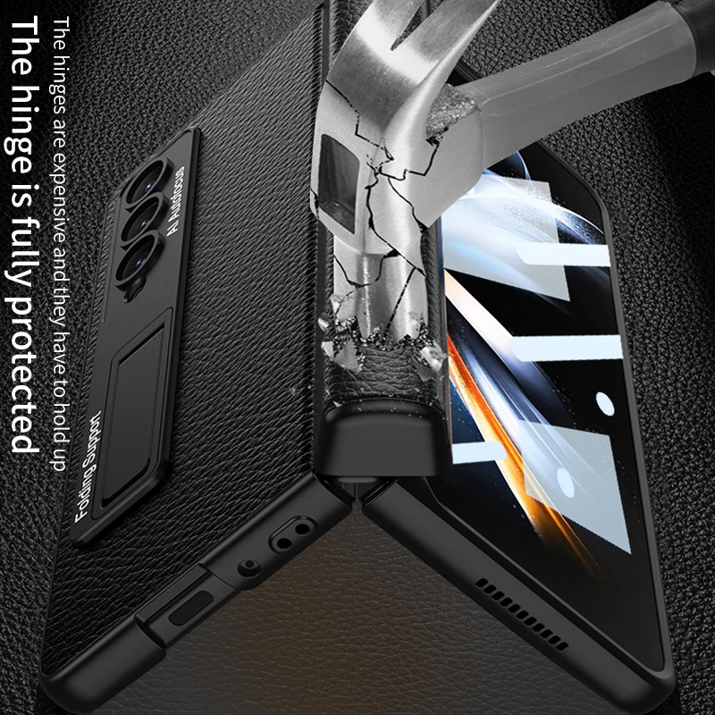 Magnetic Hinge Pen Box Case For Samsung Galaxy Z Fold4 Fold 4 Case Luxury Leather Hard PC Cover with Kickstand For Fold4 Cases