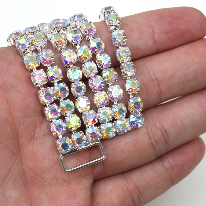 

Extra Large 5mm AB 190MM Crystal 6-Rows Rhinestone Chain Bikini Connectors Clothing Crochet Decoration Buckle for 1Pcs/Lot