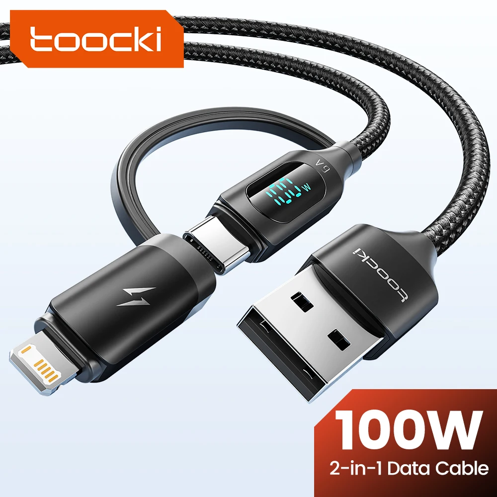 USB-кабель Toocki 2 в 1 с подсветкой и цифровым дисплеем 100 Вт