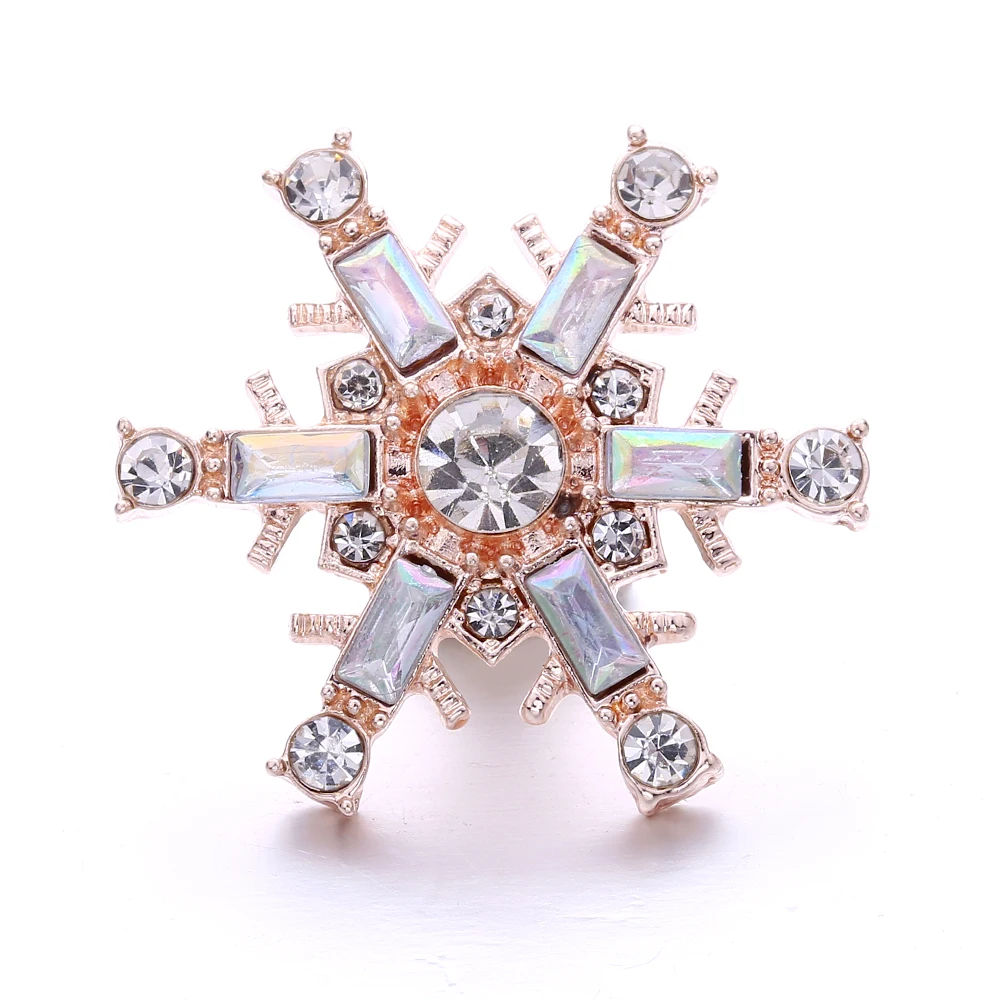 15pcs New Rhinestone Snowflake Metal Snap Button Jewelry  Fit 20mm 18mm Snap Button Bracelet Necklace