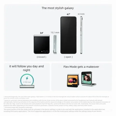 Восстановленный Samsung Galaxy Z Flip 5 5G 6,7 дюйма F731U1 8 + 256/512 ГБ AMOLED разблокированный складной мобильный телефон на базе Android, отличное состояние