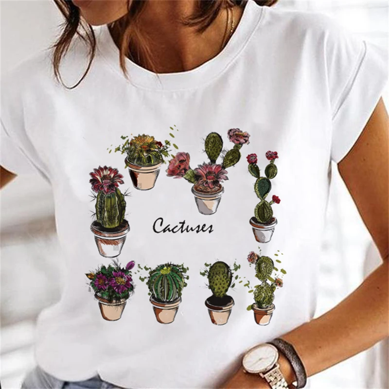 

New Casual O-neck Short-sleeved Women's Cartoon Plant Printing Fashion Casual Summer T-shirt Clothes Women's Pattern T-shir