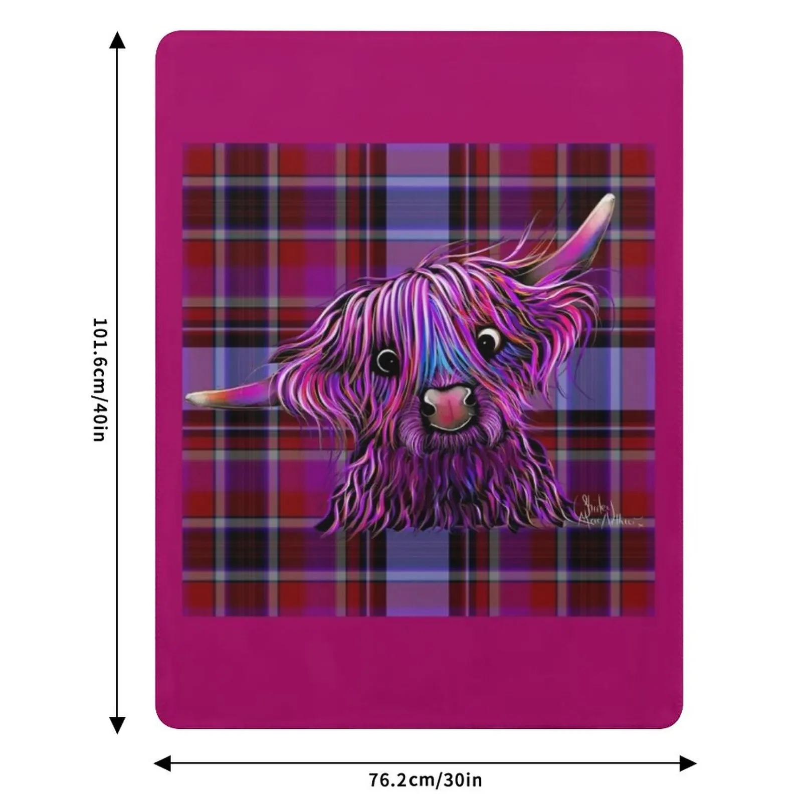 Плед с принтом Highland Cow 'Huckleberry on Tartan' от Shirley MacArthur. Элегантный теплый плед для отеля и дома. (art.: 3920dc3a0ea2b) - 3920dc3a0ea2b