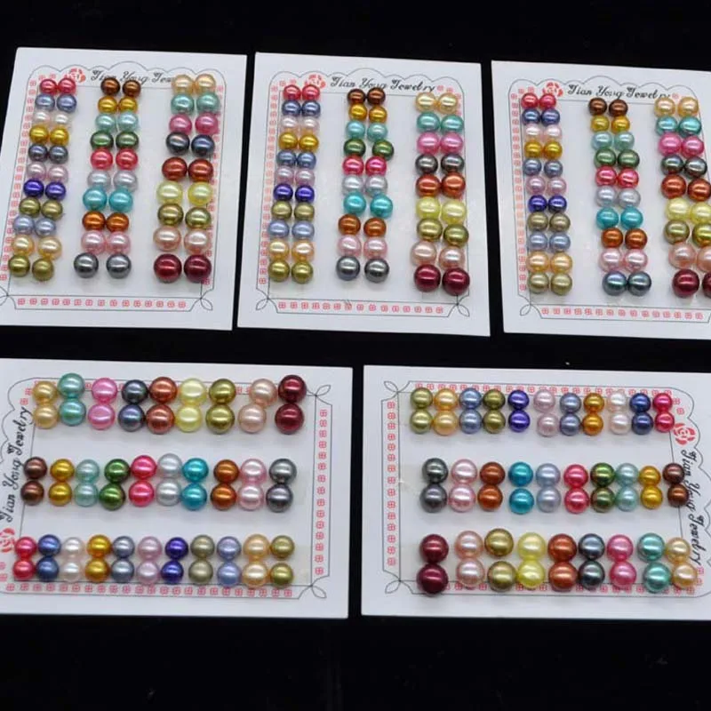 wholesale bright multi-colors half drilled real pearl flat button beads 7-9.5mm