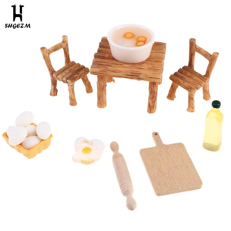 

Миниатюрный Кукольный домик, Скалка Для игрушечного стула с кукольным домиком, оливковым маслом, яйцом, модель кухонных аксессуаров, игрушк...