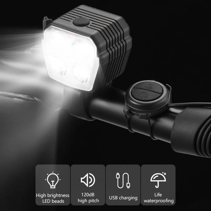 Велосипедная фара звуковой сигнал 2-в-1 ближний и дальний свет 2/4 лампы проводной