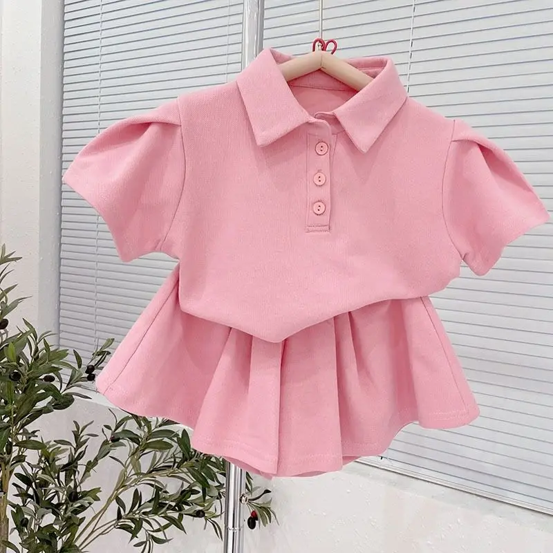 

Korean Fashion Teenagers Baby Kid Girls T-shirt 2023 Summer New Short Sleeve Top +Shorts 2pcs Outfits Baby Girl Clothes