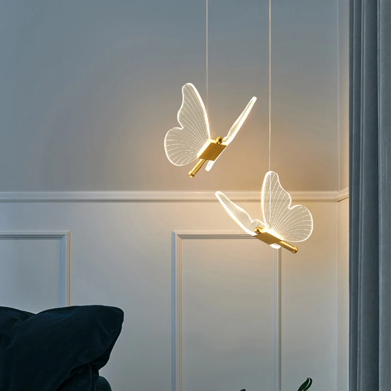 Купить Креативные роскошные люстры с бабочками, подвесные светильники, регулируемые для гостиной, спальни, лестницы, роскошные декоративные освет...