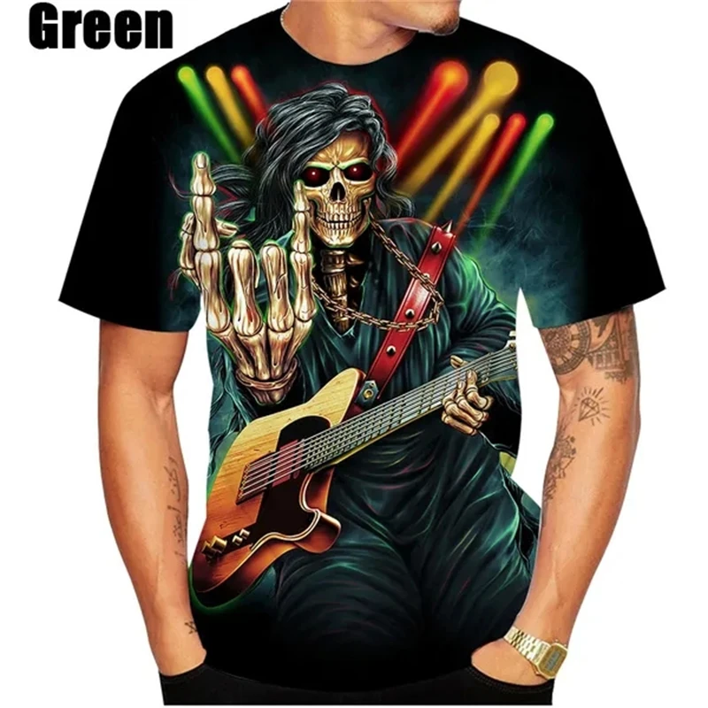 

New Summer 3D Guitar Rock Skull Men'swomen's Fashion Slim T-shirt 3D Printing T Shirt Short-sleeved T-shirt Casual Top Tees Male