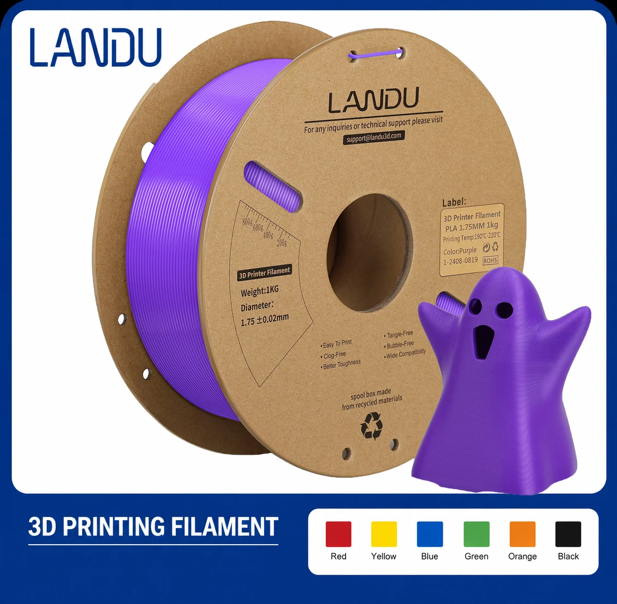 Фото Филамент для 3D-принтера LANDU PLA 1.75 мм, катушка 1 кг, без деформаций и пузырьков, высокая прочность, материал для 3D-печати, подходит для Bambu Lab №1