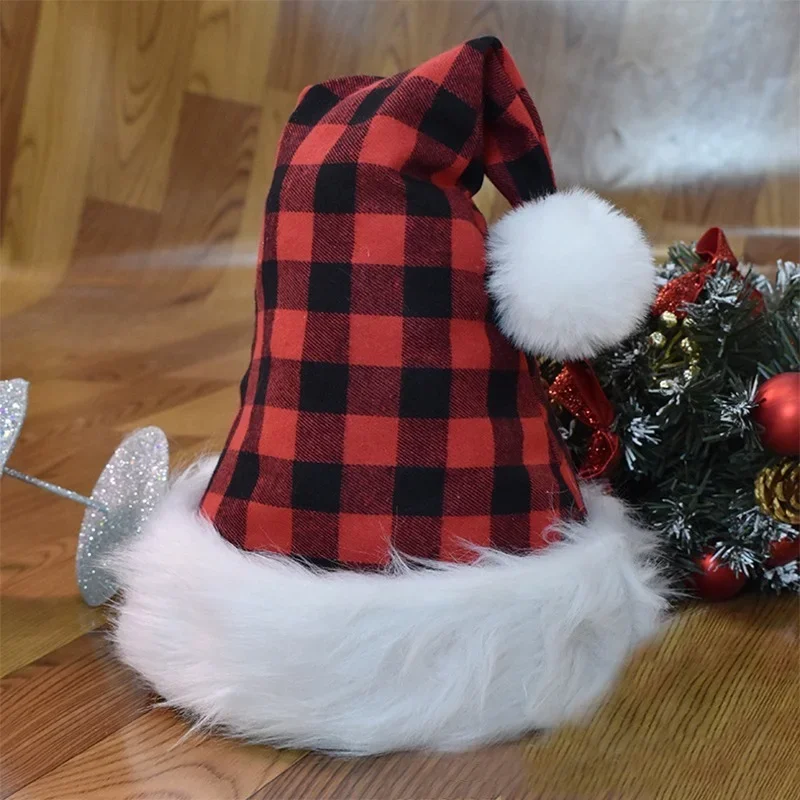 Kerstman Kerst Mode Plaid Hoeden Rood Zwart Рождественская кепка Decoraties Voor Thuis Cap Noel Decoratie