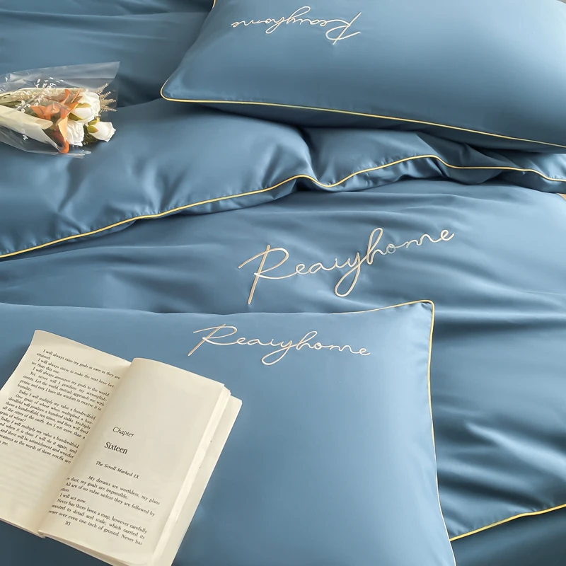 2024 Light Luxury High-Grade Four-Piece Bed Sheet Quilt Cover Fitted Non-Cotton Cotton Double Supplies Three-Pi...