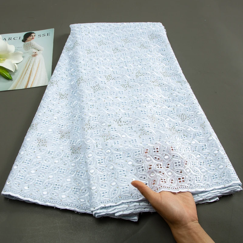 

2023 High Quality Nigerian Cotton Lace Fabric With Crystal Swiss Cotton Lace Fabric 5 Yards For Elegant Wedding Party A3350