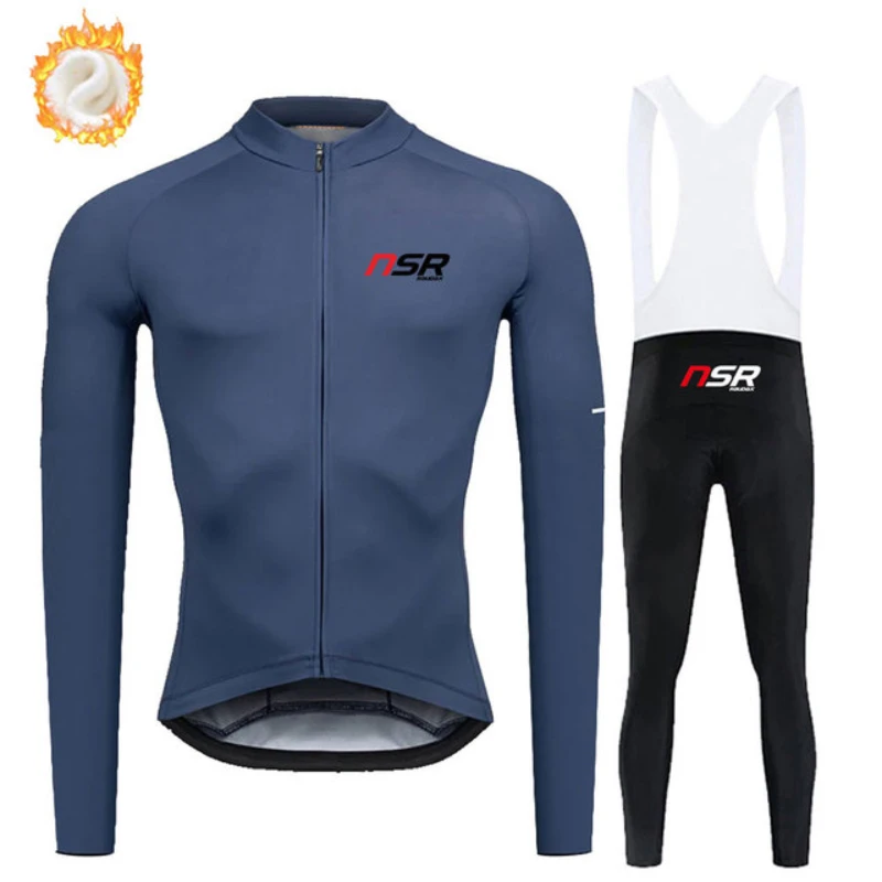 

NSR Raudax Long Cycling Jersey Set, Fleece Riding Thermal Bib Pants, MTB Uniform, Bike Clothing, Raudax, Winter, 2023