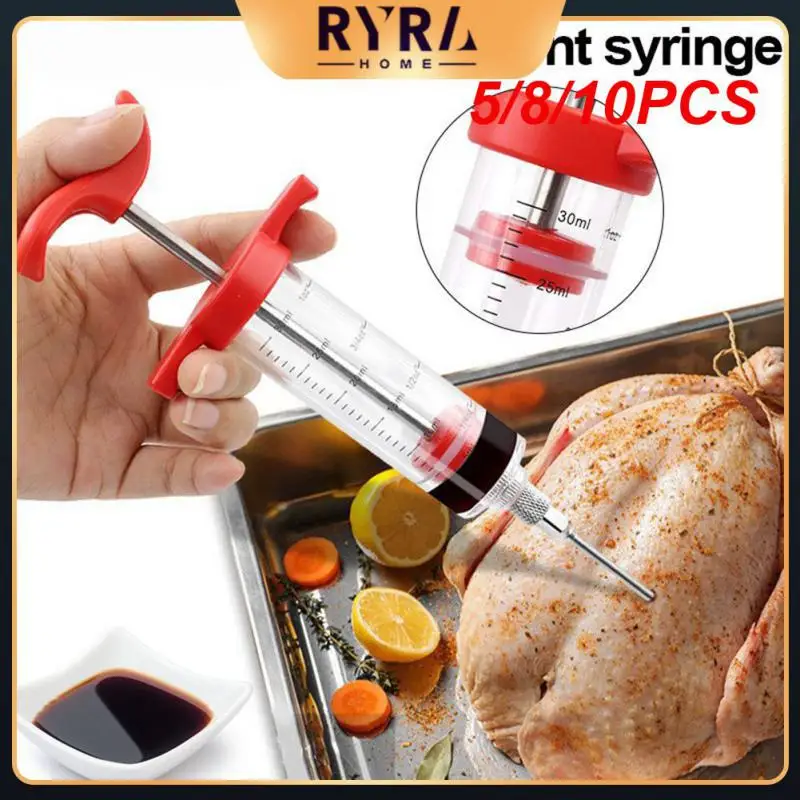 

5/8/10PCS Red Turkey Syringe Food Grade Kitchen Syringes Durable Stainless Steel Needles Kitchen Sauce Marinade Syringes