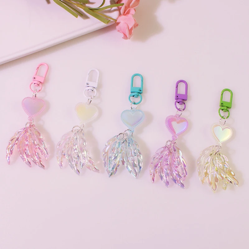 

1PC Colorful Fashion Luminous Love Heart Feather Pendant Keychain Bag Accessories Car Keyring Jewelry Gift