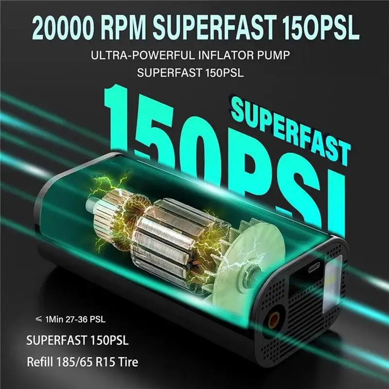Автомобильный воздушный компрессор беспроводной насос для шин с подсветкой