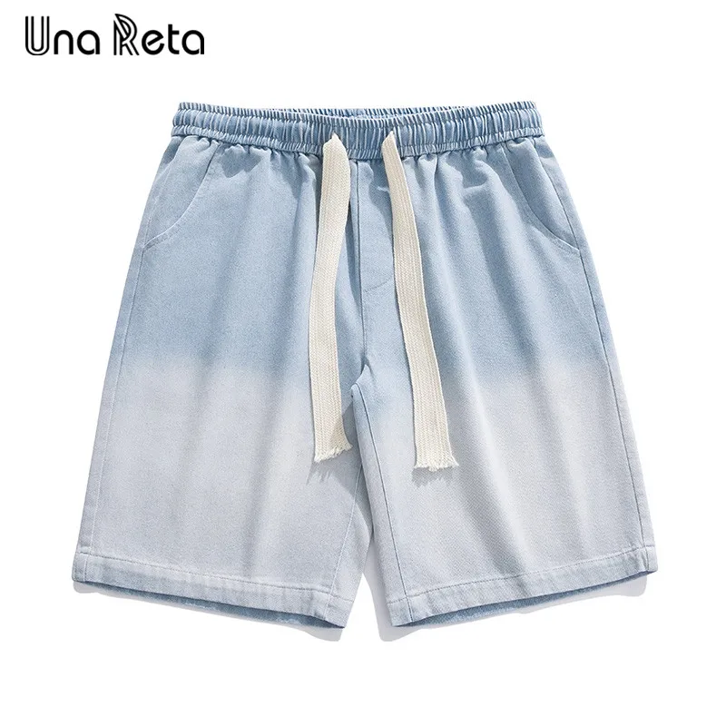 

Una Reta 2023 New Summer High Street Men Shorts Streetwear Pant Hip Hop Gradient printing Denim Shorts Men Loose Casual Shorts