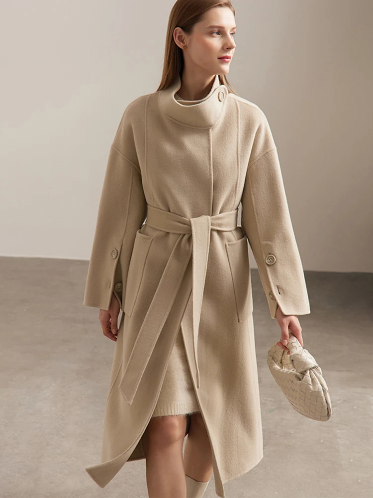 Женское шерстяное пальто AMII в стиле минимализма новинка зимы 2024 дизайнерская