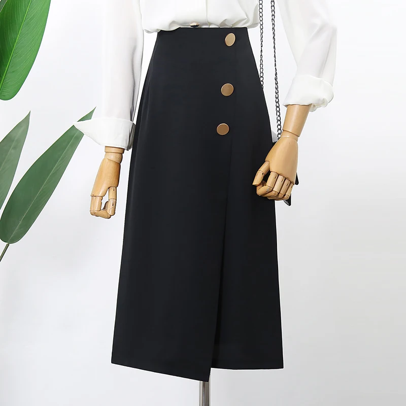

Women 2022 Summer Elegant Slim Skirts Female High Street OL Korean Midi A Line Skirt Office Ladies Work Wear Saias Mujer T10
