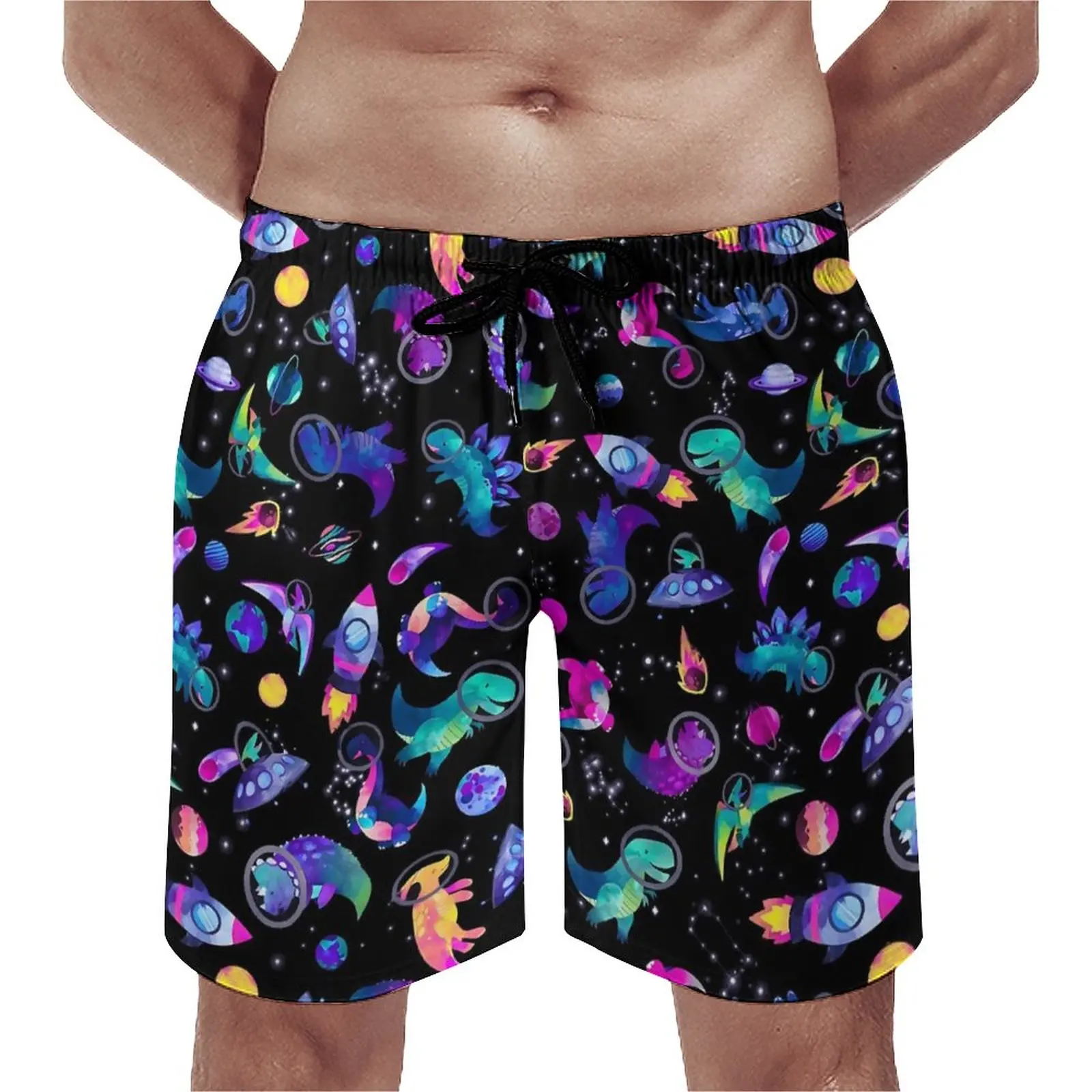 

Space Dinosaur Gym Shorts Watercolor Animal Hawaii Beach Shorts Males Design Sportswear Quick Dry Swim Trunks Birthday Present