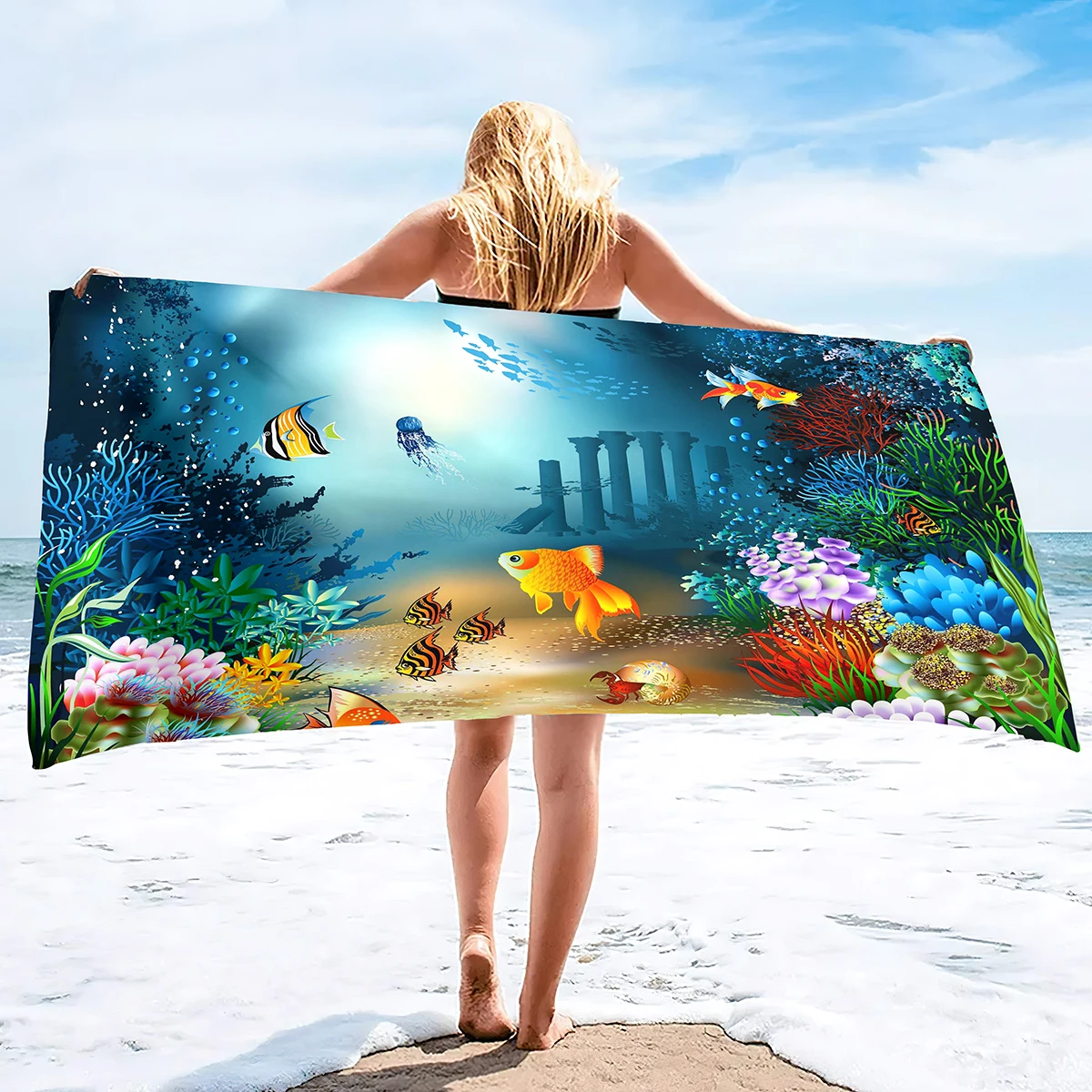 

Sea World Beach Towel for Kids, Girl, Boys, Men, Women, Sea Turtle Bath Towel Print Pool Towel Super Soft Plush Sea Turtle Towel