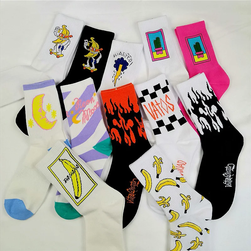 

Men's and Women's Fashion Socks Hip-hop Harajuku Personality Fun Socks Funny Flame Fruit Street Couple Skateboard Cotton Socks
