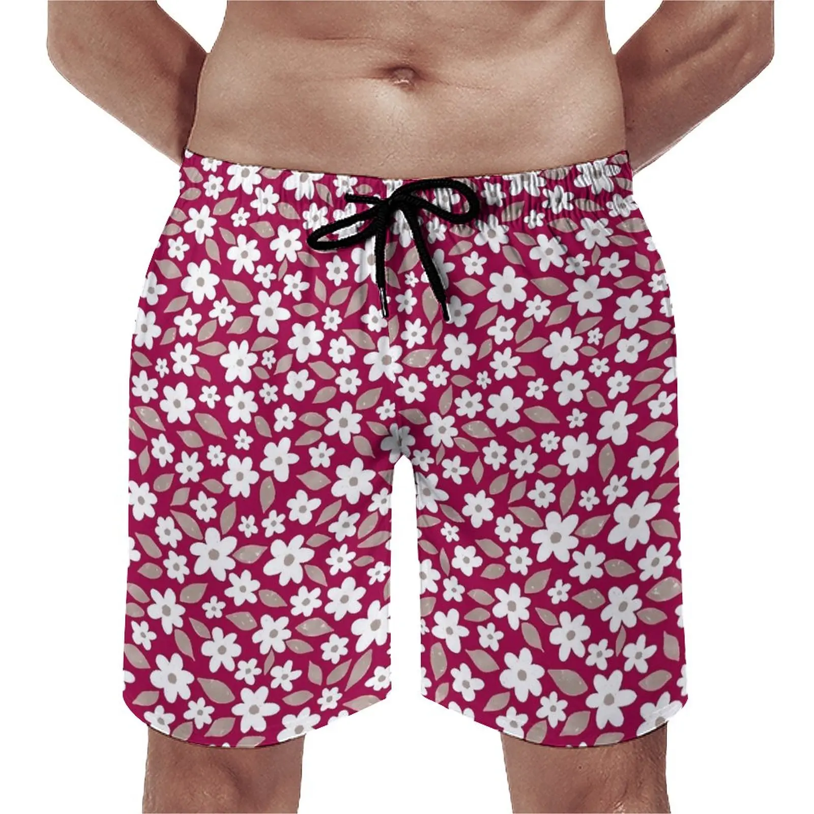 

Summer Board Shorts Ditsy Floral Sports Surf Fuchsia Print Beach Short Pants Hawaii Quick Drying Swimming Trunks Plus Size