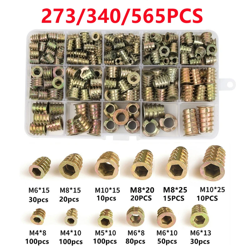 

565/340/273pcs M4 M5 M6 M8 M10 Zinc Alloy Iron Inside Carbon Steel Hex Socket Drive Insert Nuts Kit Threaded For Wood Furniture