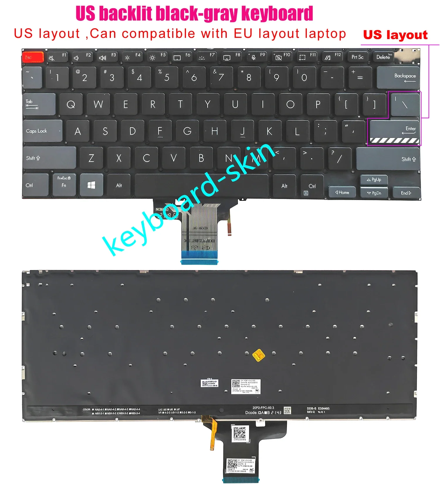Фото Новая американская клавиатура с черно-серой подсветкой для ASUS Vivobook M3400 M3400QA M3401 M3401Q X3400 X3400P K3400 K3400P X7400 M4700 M7400Q №1