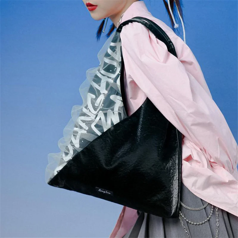 

2022 Hot Sale Mesh Stitching One Shoulder Women Bag Large-capacity Street Trend Handbag High Quality Fashion Shoulder Bag Cc