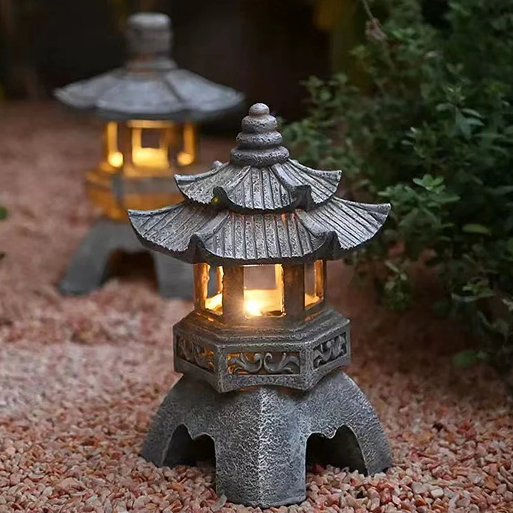 

Resin Tower Statue Solar Lamp Stone Pagoda Lantern Solar Pagoda Zen Light Garden Stone Lamp for Terrace Garden Stone Lanterns
