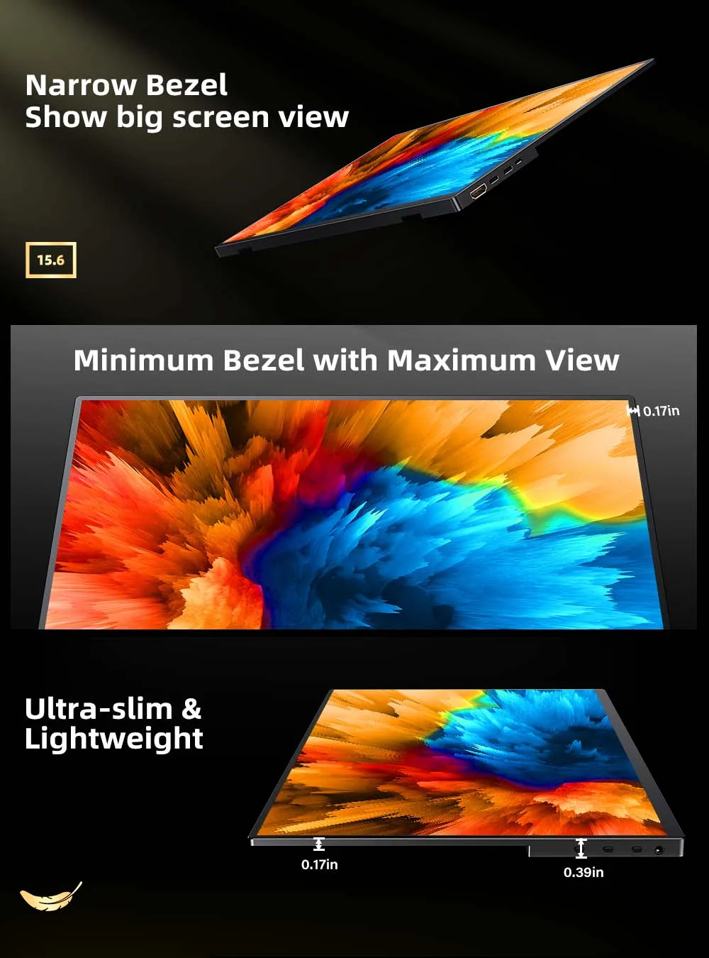 Фото UPERFECT 2K Монитор 16 ''QHD IPS 100% sRGB портативный дисплей 500 нит 8 бит + FRC Бескаркасный USB C HDMI удлинитель экран с VESA №4