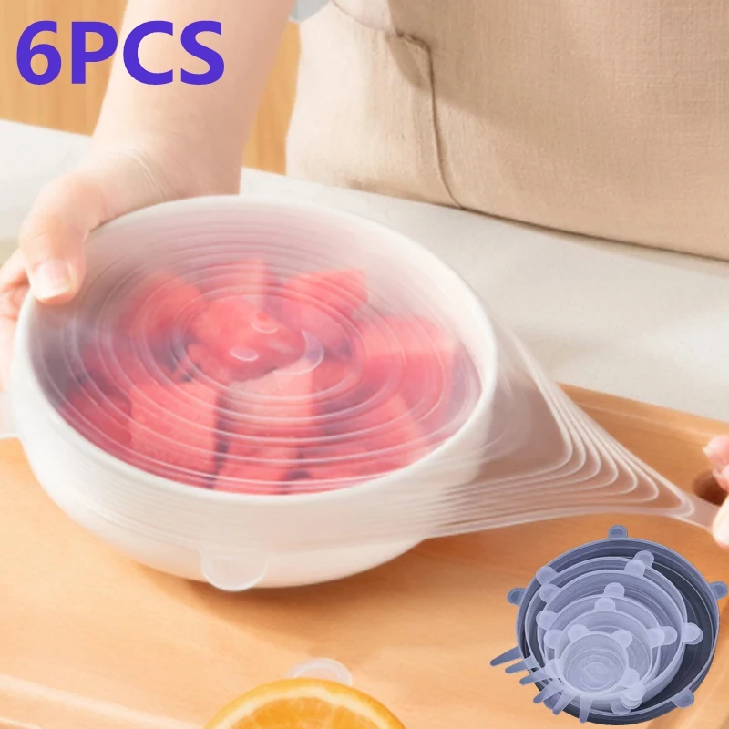 

3/6 Pcs/Set Food Silicone Cover Cap Universal Silicone Lids for Cookware Bowl Reusable Stretch Lids Kitchen Accessories