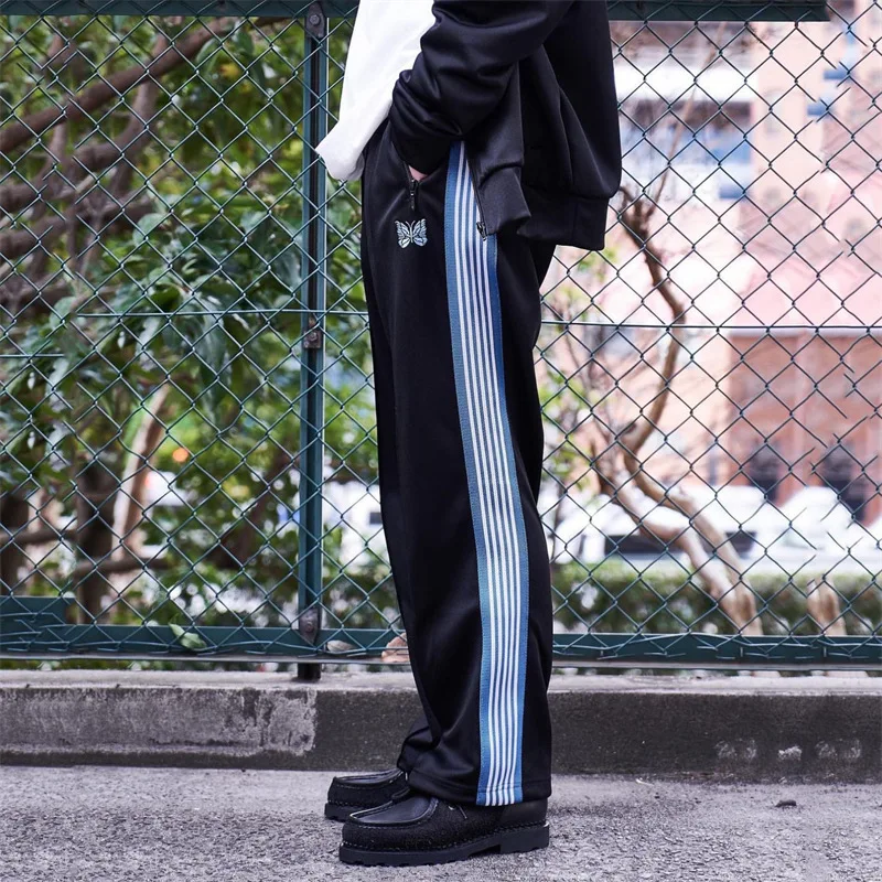 

2023 New Purple Stripe Sweatpants for Men Women Embroidered Butterfly Drawstring Track Pants Fashion Tide Brand Male Streetwear