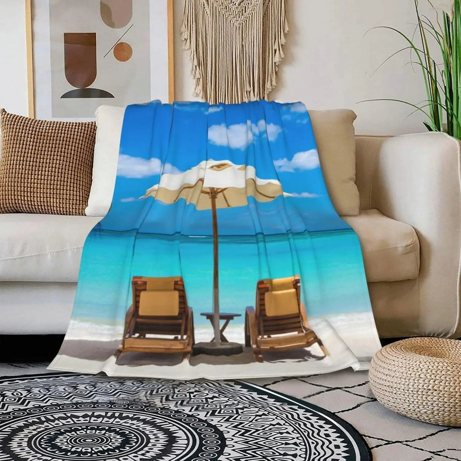 HGOD DESIGNS Manta de playa turquesa con arena blanca y palmeras suave cálida acogedora mullida mujeresy niños