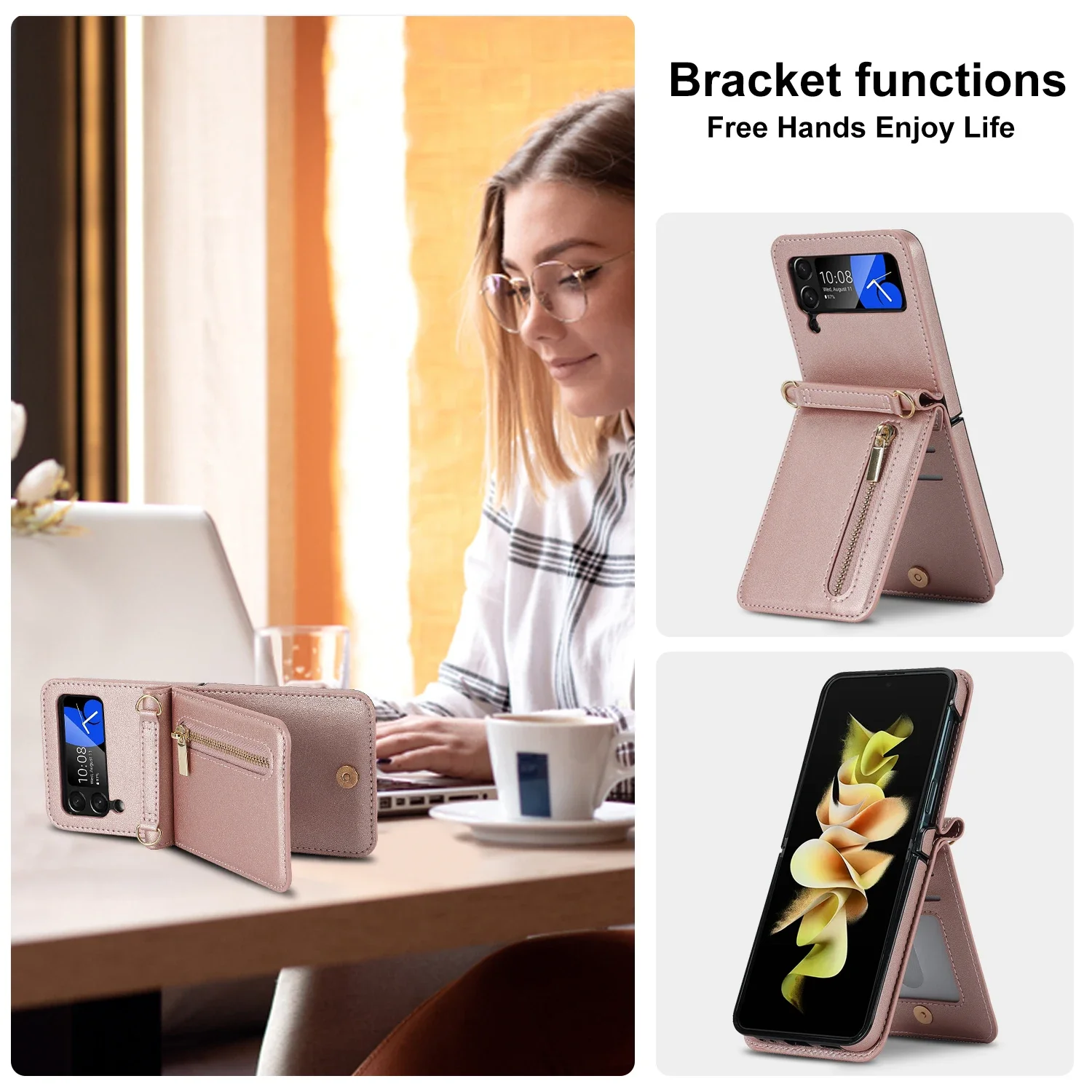 Кошелек на молнии кошелек чехол-книжка через плечо для Samsung Z Flip 5 4 Flip3 ремешок шею