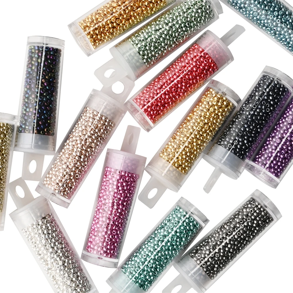 

12Grams/Tube 2mm Metallic Seed Beads Japanese Round Glass Seedbeads For DIY Needlework Dress Adornment Sewing 1200pcs