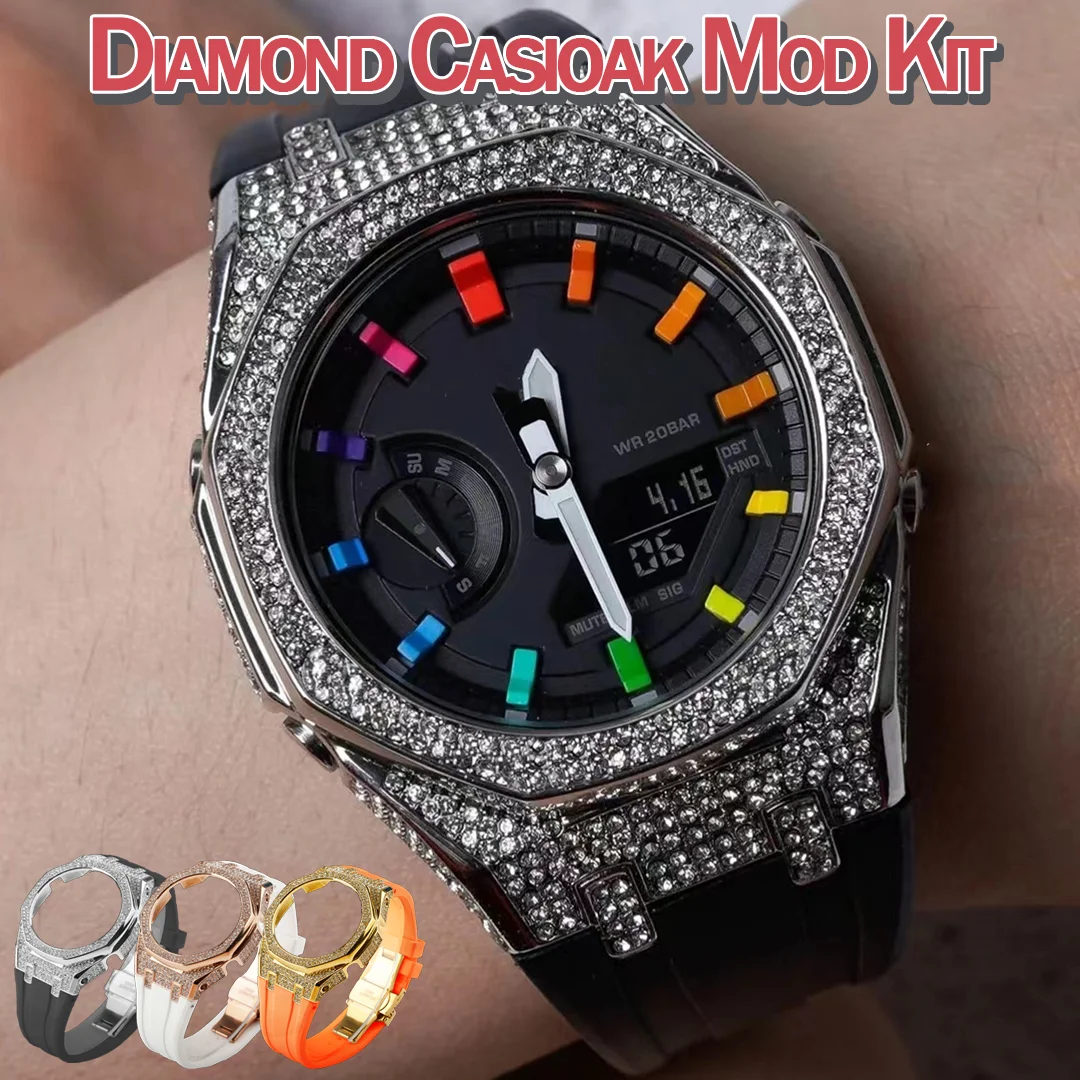 For Casioak Mod Kit GA2100 GEN3 Metal Bezel for Casio Diy Modification 3rd 4rd Diamond Rubber Watch Case Strap GA2100/2110 Steel enlarge
