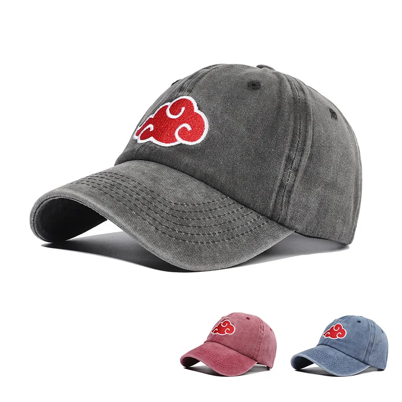 

New Men Women Baseball Cap Anime Red Cloud Embroidery Snapback Hats Washed Cotton Akatsuki Sun Hat Outdoor Casual Trucker Hats