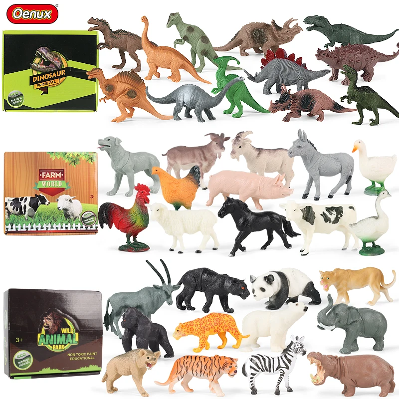 

Oenux Simulation Zoo Animals Wild Dinosaur Farm Scenes Playset Action Figure Cow Horse Lion Model Cute Kids Toy Gift With Box